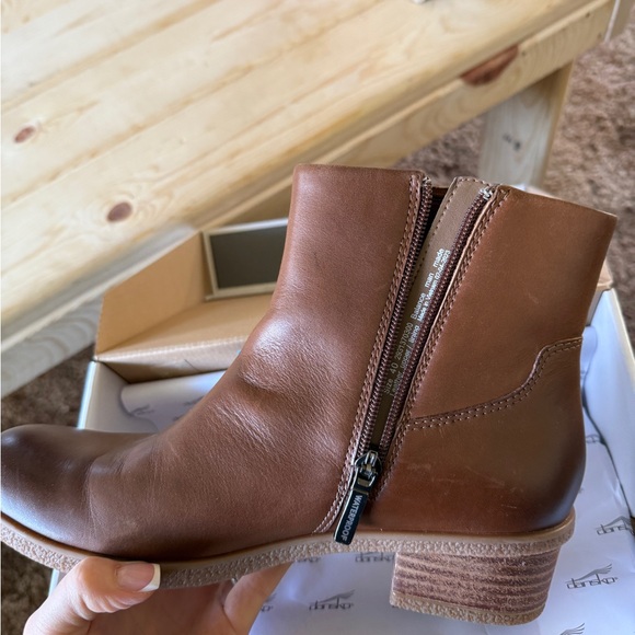 Dansko Brown Leather Ankle Boot with Low Stacked Heel - Picture 3 of 5